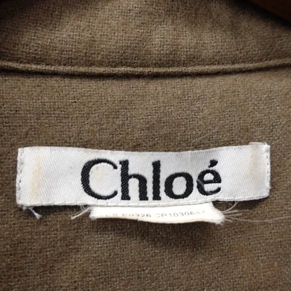 Vintage Chloe Shift Dress Womens LARGE Olive Army Green Wool Pintuck Luxury
